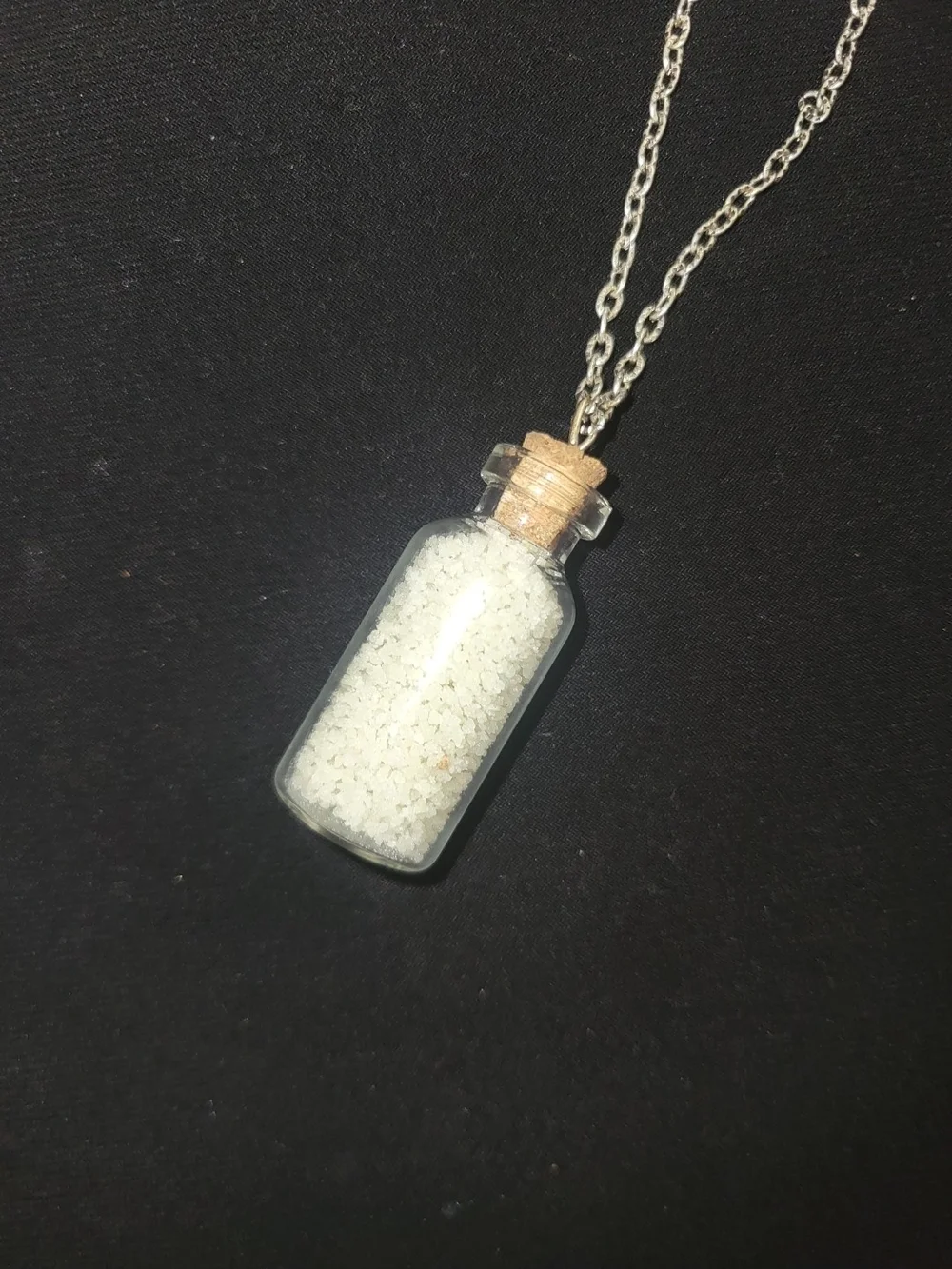 Silver Pendant Bottle Necklace - White Enamel Accent